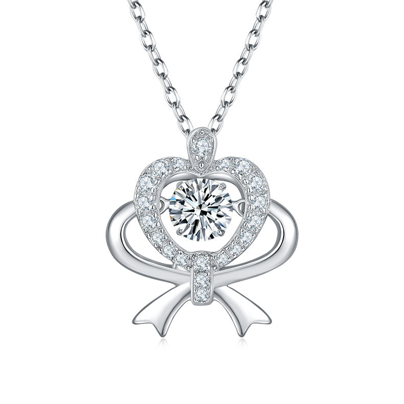 Collier Pendentif Nœud Cœur Moissanite 0,5ct Couleur D VVS1 Argent Sterling S925 Plaqué Platine 45cm Certifié GRA Coffret Cadeau