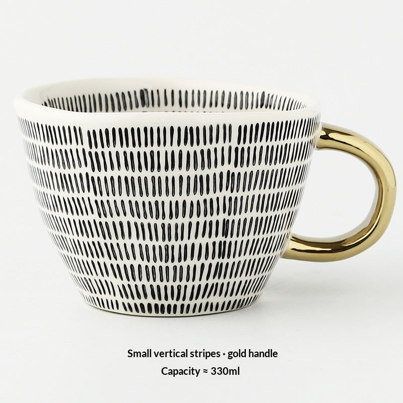 Mug en céramique japonais géométrique à large ouverture, pincé à la main, irrégulier