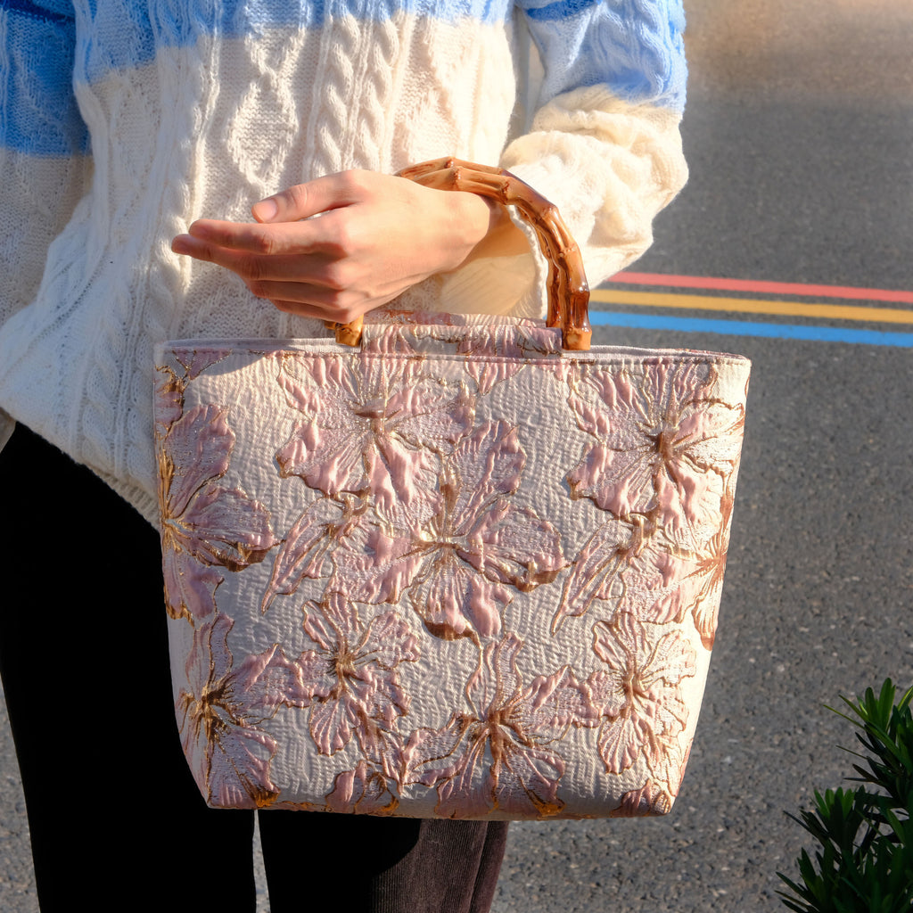 Sac en toile pour femme bleu clair à fleurs dorées