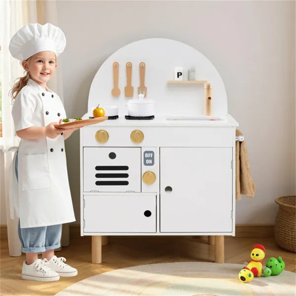 Cuisine en Bois Blanche pour Enfants avec Cuisinière et Évier Interactifs, Ensemble de Cuisine Imaginative Conforme ASTM/CPSIA Pour Enfants de 3 Ans et Plus