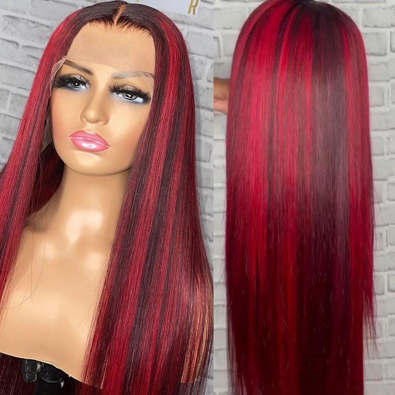 Casque en Dentelle Cheveux Naturels Rouge 12 Pouces 13X4 Front Lace