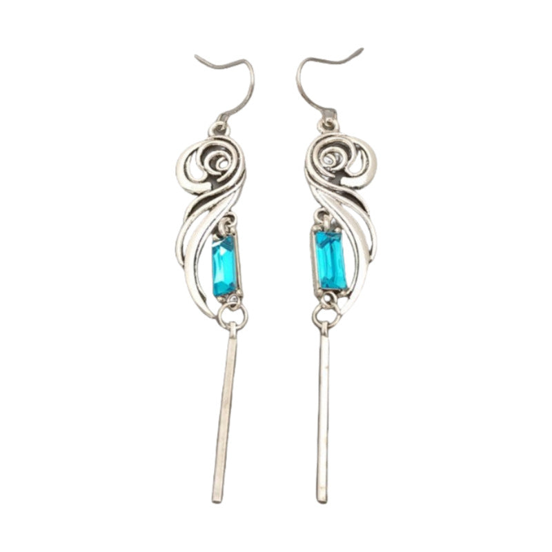 Boucles d'oreilles longues à pampilles pour femme avec zircone carrée géométrique incrustée