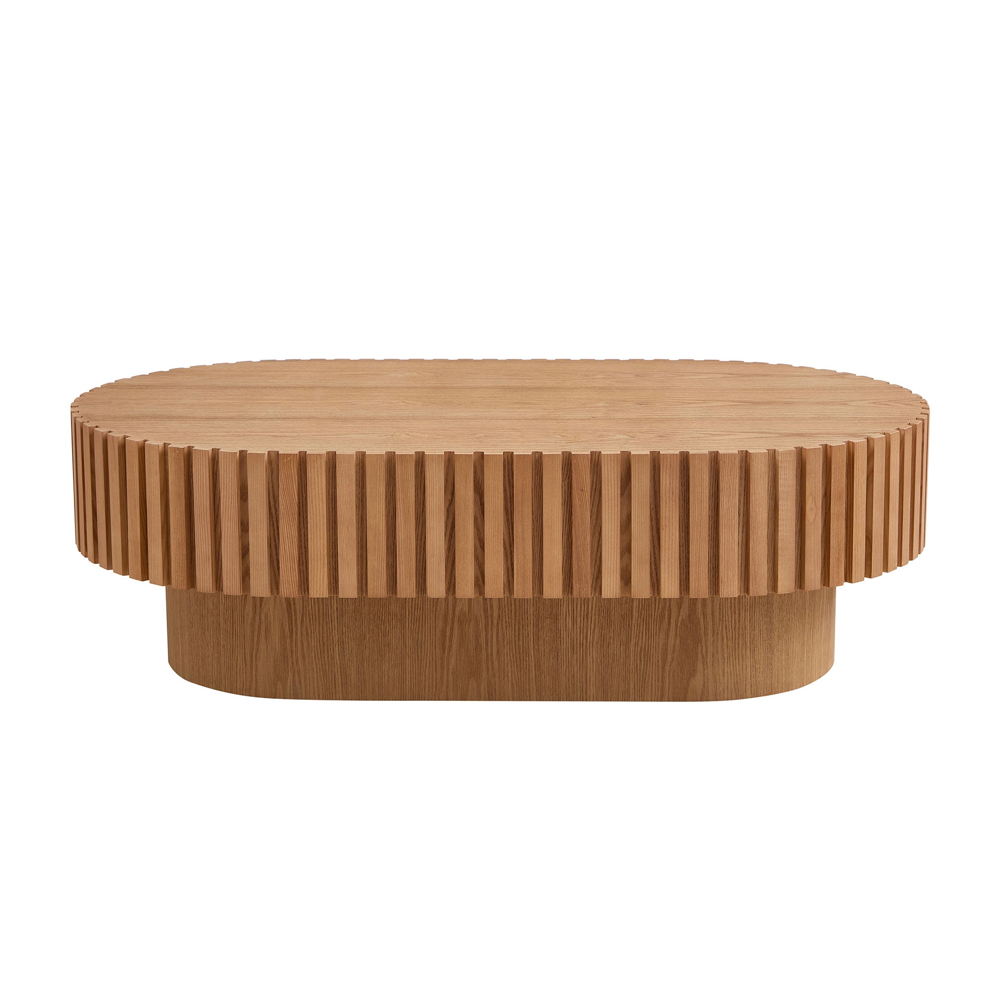 43.70Inch Modern Handcraft Drum Coffee Table Oval Coffee Table For Living Room,Small Wooden Coffee Table With Sturdy Pedestal For Office,ASH Color
