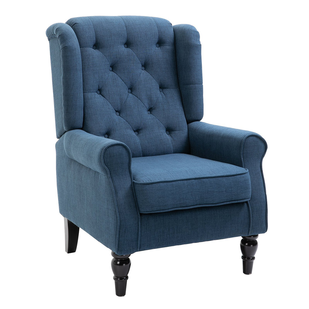 Fabric Tufted Club Accent Chair with Wooden Legs, Blue