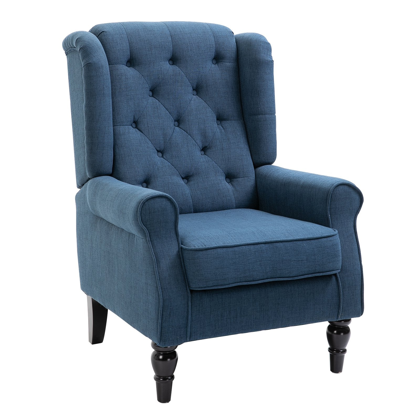 Fabric Tufted Club Accent Chair with Wooden Legs, Blue