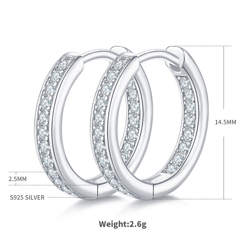 Boucles d’oreilles créoles Huggie 40 pcs Moissanite en argent S925, plaquées platine, 14,5 mm, certificat GRA, coffret cadeau