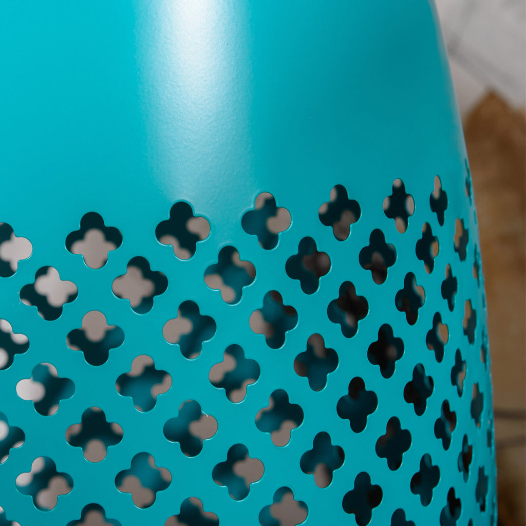 Table d'appoint extérieure en acier de 12,5 pouces, table ronde tambour creux pour patio, table d'appoint intérieur et extérieur, Bleu