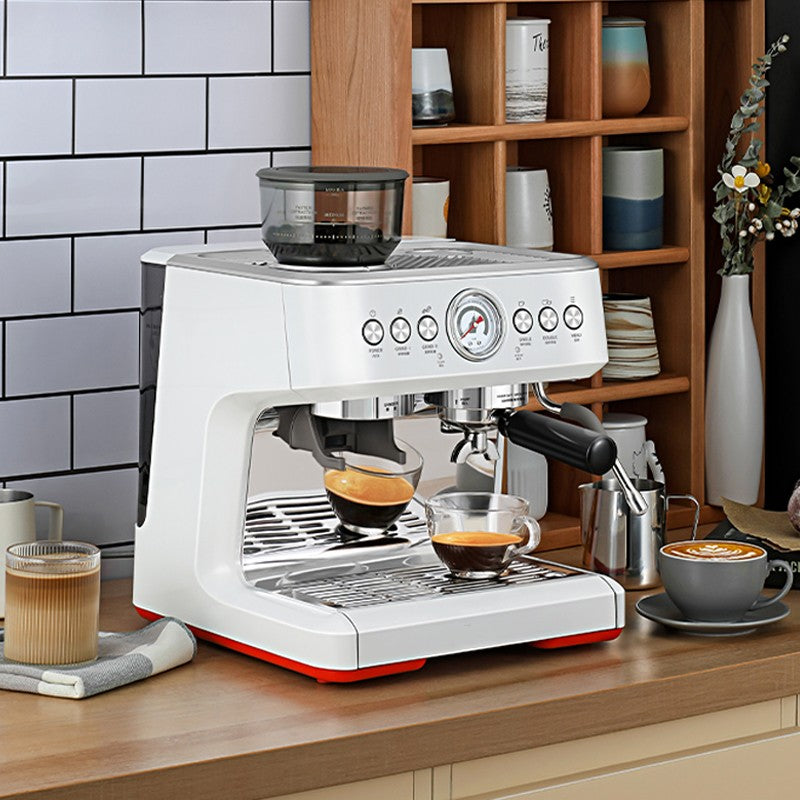 Machine à café semi-automatique compacte pour usage domestique, puissance 2200W, pression 20 bars, avec moulin et mousseur à lait