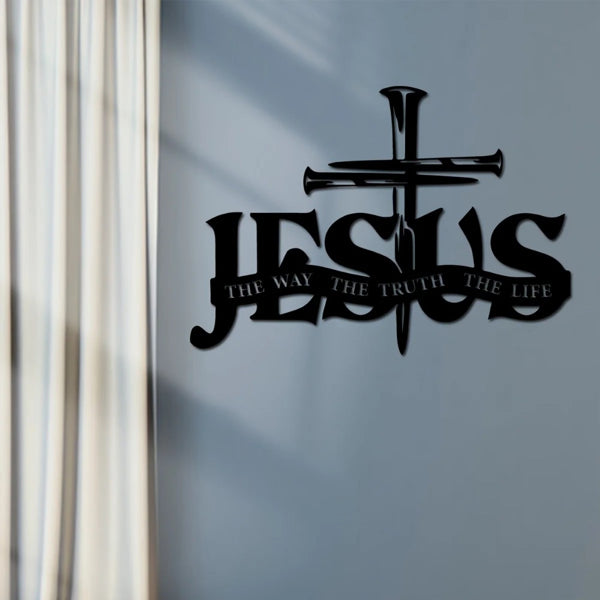 CIFbuy Croix de Jésus en Aluminium Écriture Décoration Murale Chrétienne Cadeau pour la Maison