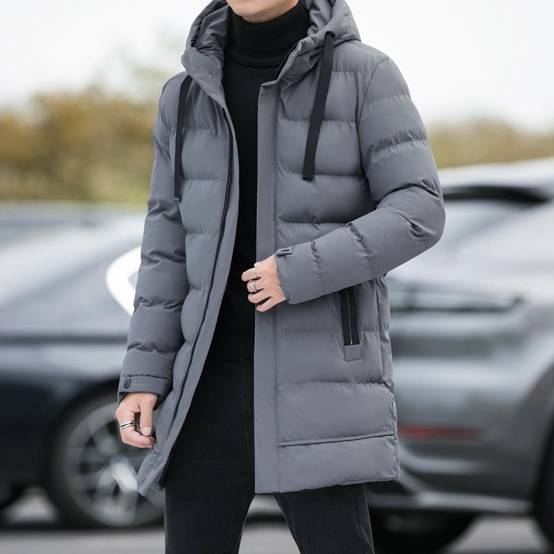 Veste longue à capuche homme hiver chaude coupe-vent mode couleur unie extérieure