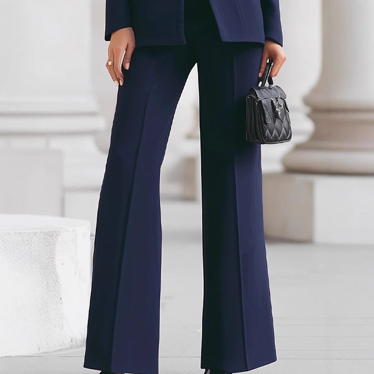 Ensemble Deux Pièces Costume Petit avec Poche et Bouton Unique Manche Longue