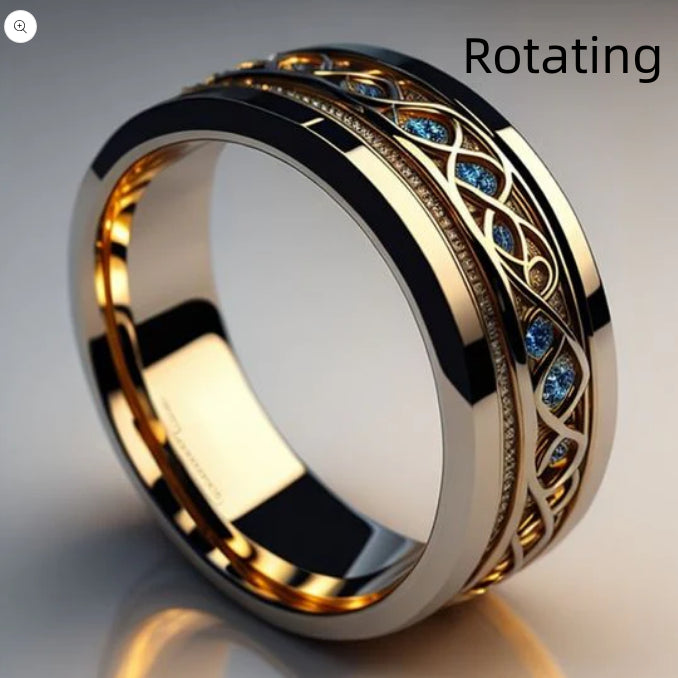 Bague en Acier Inoxydable de Style Rotatif et Non-Rotatif avec Plaquage Or Véritable
