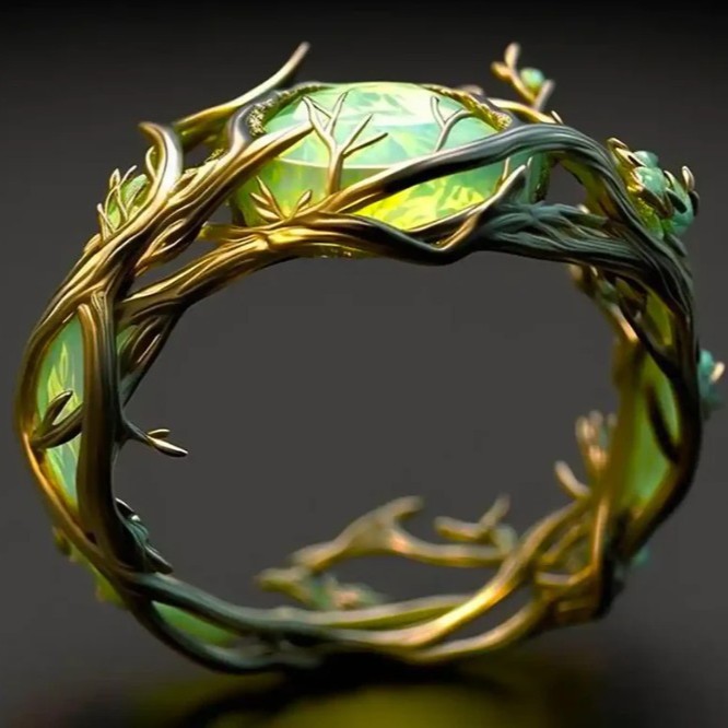 Bague Ovale Vintage en Malachite Incrustée de Jade Vert Doré pour Femme