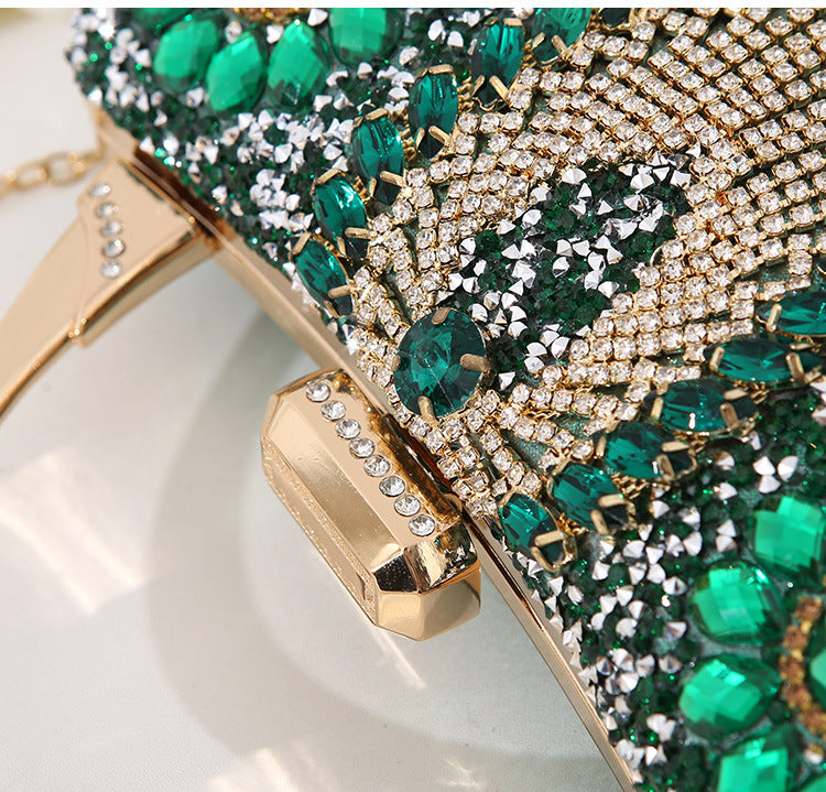 Nouveau sac de soirée métallique à main, fait main, incrusté de diamants