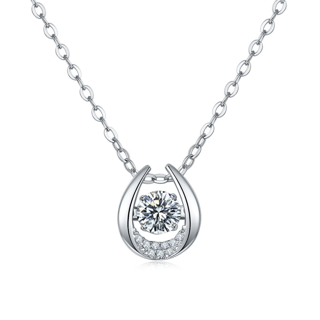 Collier fer à cheval en argent sterling S925 0,5ct moissanite D VVS1, chaîne 45cm, plaqué platine, certificat GRA, boîte cadeau