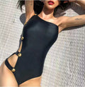 Maillot de bain noir taille fine pour femme, débardeur élégant style siamois, avec bretelles