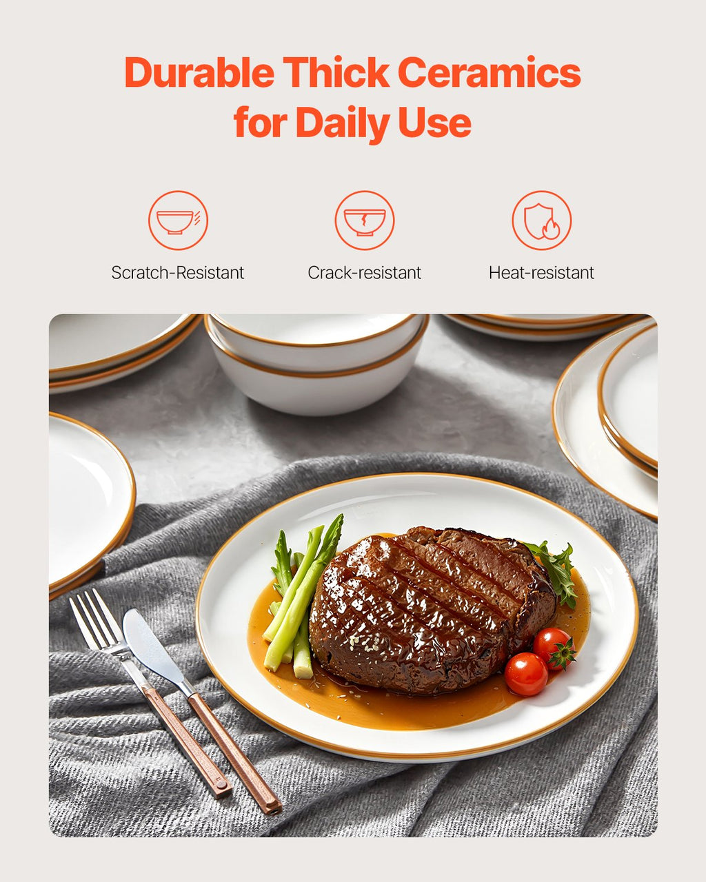 Ensemble de vaisselle, service pour 4 personnes, ensembles d'assiettes et de bols ronds, vaisselle en céramique résistante aux rayures, plats de cuisine adaptés au lave-vaisselle et au micro-ondes, pour dessert, salade, soupe, pâtes, blanc