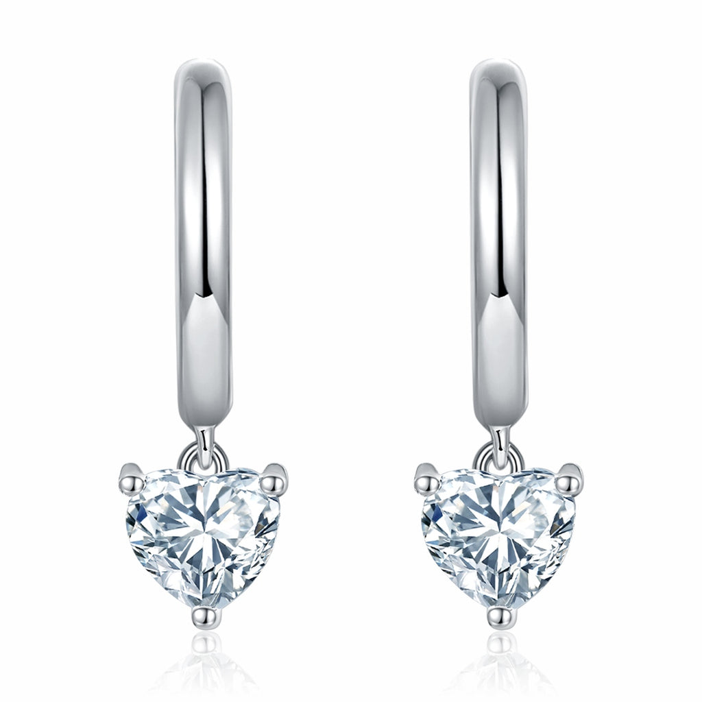 Boucles d’oreilles créoles pendantes en argent 925 cœur 5x5mm moissanite plaqué platine