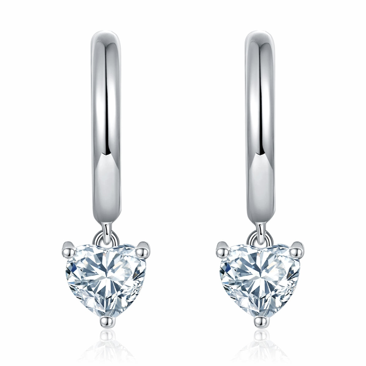 Boucles d’oreilles créoles pendantes en argent 925 cœur 5x5mm moissanite plaqué platine
