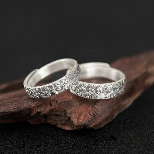 1 Paire de Bagues Vintage Ouvertes en Argent 999,9 Pur, Style Chinois Rétro