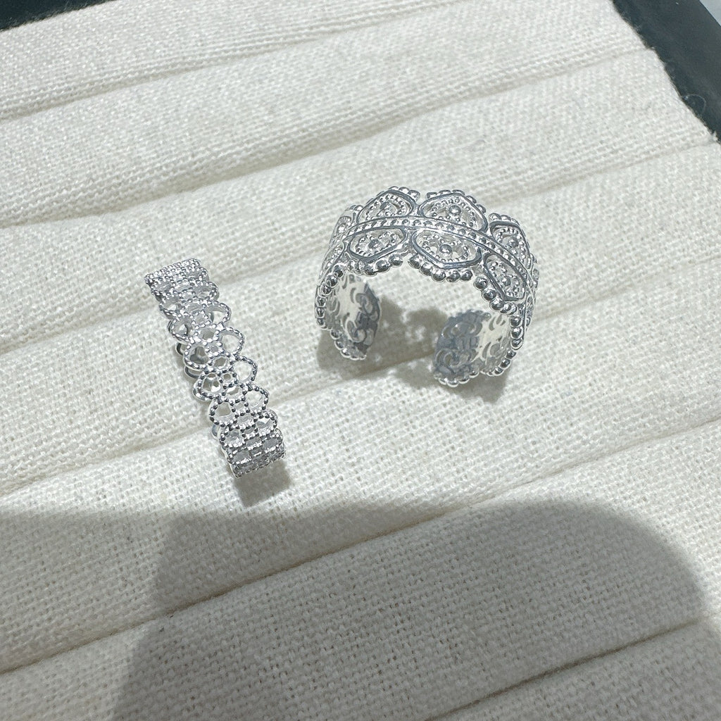 Bague Ouverte Sculptée Large Vintage en Argent Sterling 999, Style Élégant de Palais, Parfaite pour Quotidien, Rendez-vous et Cadeaux, Idéal pour la Saint-Valentin