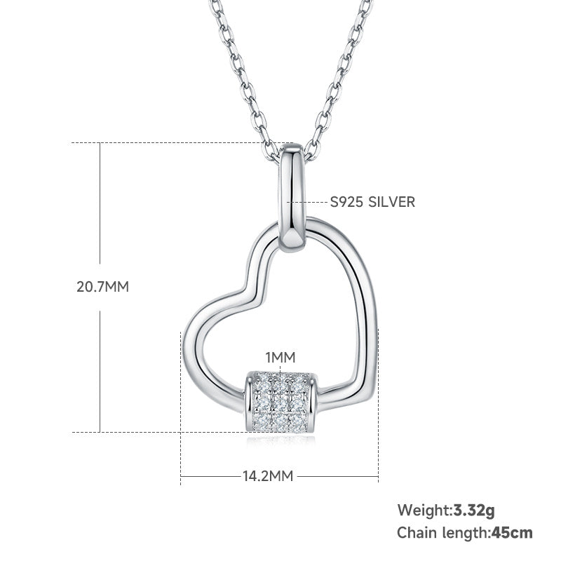 Collier Cœur en Argent Massif S925 3,3g 45cm avec Barre Pave 15 Moissanites