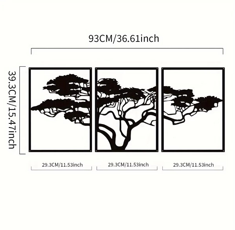 Set Of 3 Black Metal Tree Of Life Wall Arts,Stunning Boho Spiritual Decor