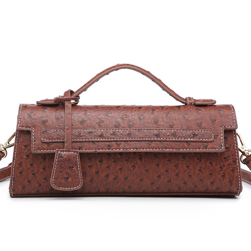 Sac à bandoulière adorable en grain d’autruche, élégant et pratique, 28x6,5x11 cm