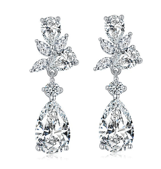 Boucles d’oreilles pendantes en argent sterling S925 avec moissanite taille poire 7x11 mm, motif floral élégant, plaqué platine, coffret cadeau