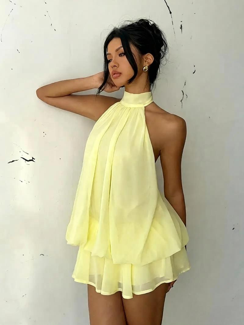 Robe Dos Nu en Mousseline à Longueur Mi-thé avec Jupe Évasée Audacieuse