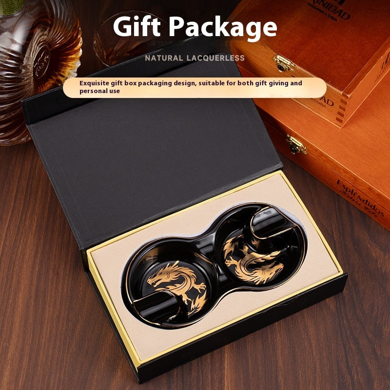 Cendrier rétro en céramique portable à double rainure en forme de 8