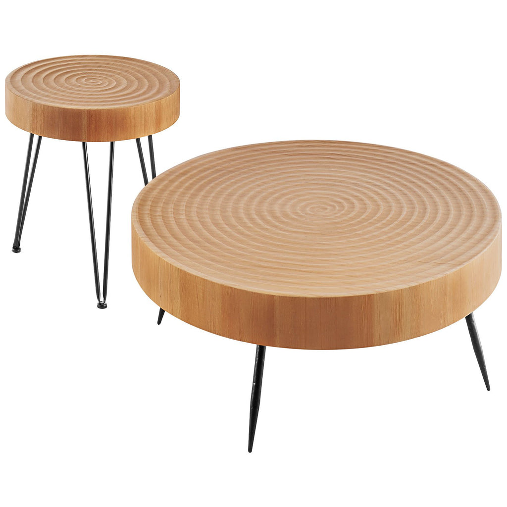 2 Pieces Round Coffee Tables Sets, 31.3 In Industrial Living Room Table With 1 End Side Table, Easy Assembly Coffee And End Tables Sets With Metal Legs, For Office, Living Room And Apartment