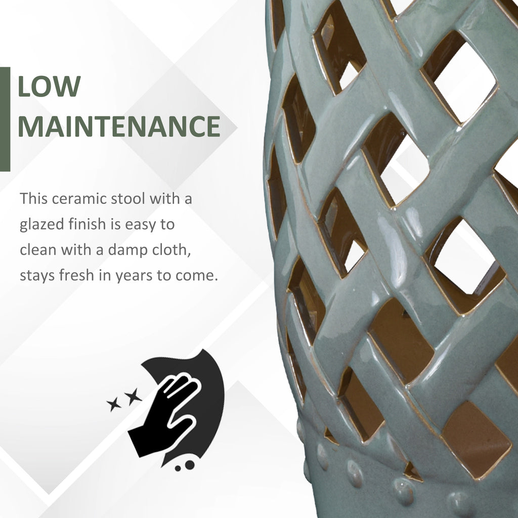 Tabouret de Jardin en Céramique 13" x 18" avec Design en Treillis Tressé et Matériaux Forts Émaillés, Extérieur, Vert