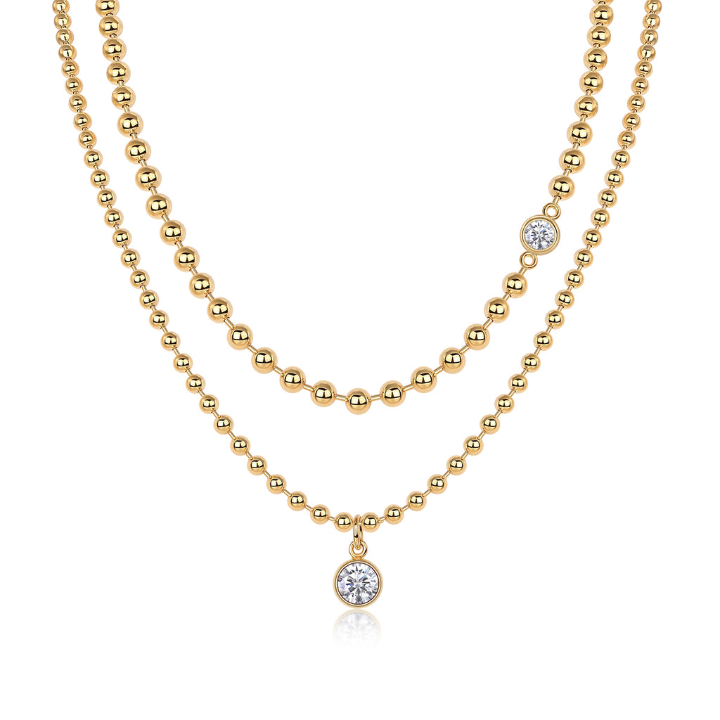 Collier à double rangée en argent sterling S925 avec moissanite 1ct D VVS1, perlé, plaqué or, 40 cm, 23,3 g, certifié GRA, coffret cadeau