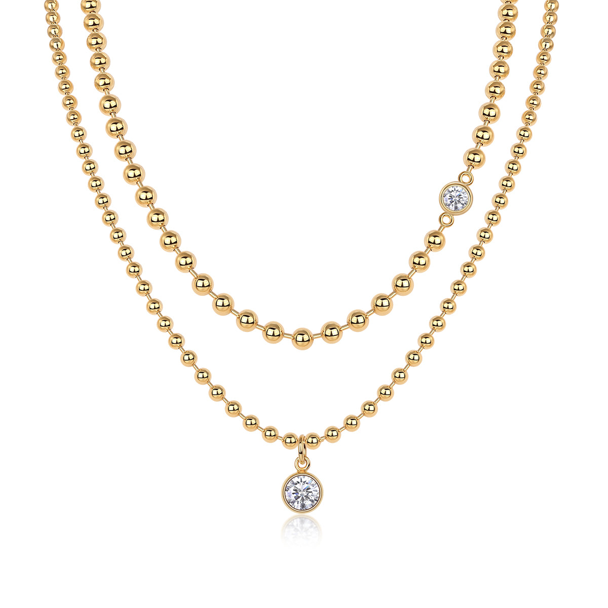 Collier à double rangée en argent sterling S925 avec moissanite 1ct D VVS1, perlé, plaqué or, 40 cm, 23,3 g, certifié GRA, coffret cadeau
