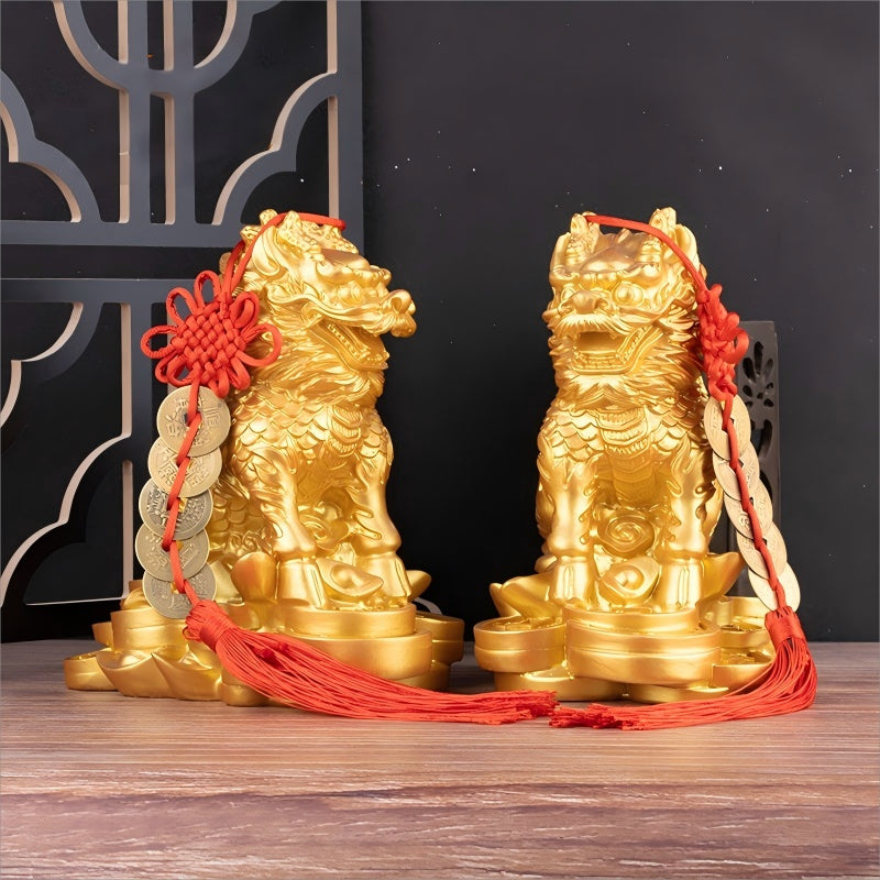 Ornements en Lingot d'Or Kirin en Cuivre Lucky Jinbao, Décoration Feng Shui pour Bureau et Maison, Cadeaux Haut de Gamme pour Crémaillère et Entreprises