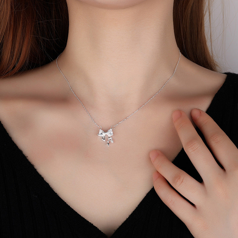 Collier Nœud en Argent Sterling S999 pour Femme, Chaîne Clavicule Minimaliste Luxe, Bijou Élégant Tendance 2026
