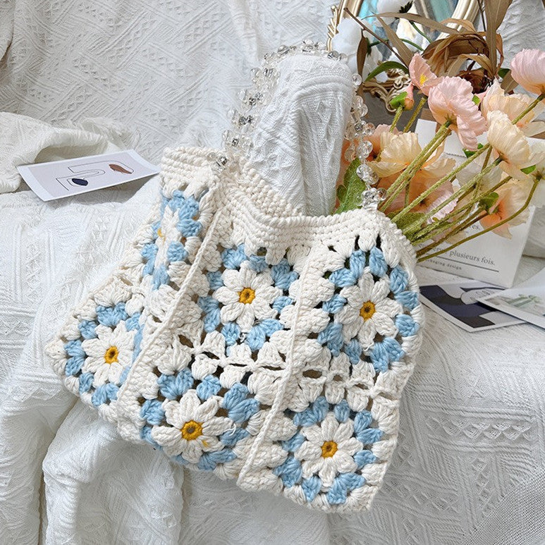 Crochet de Sac à Main Tissé Floral en Peluche