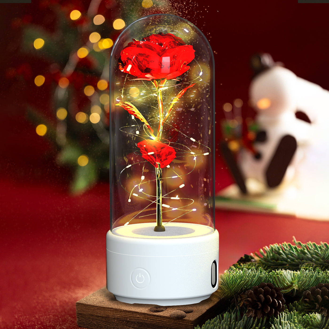 Lampe LED 2 en 1 Créative Rose Éternelle et Enceinte Bluetooth, Cadeau Saint-Valentin - IVOIRART.COM