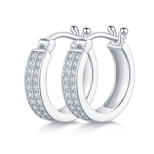 Boucles d'oreilles créoles en argent sterling S925 Moissanite double rangée