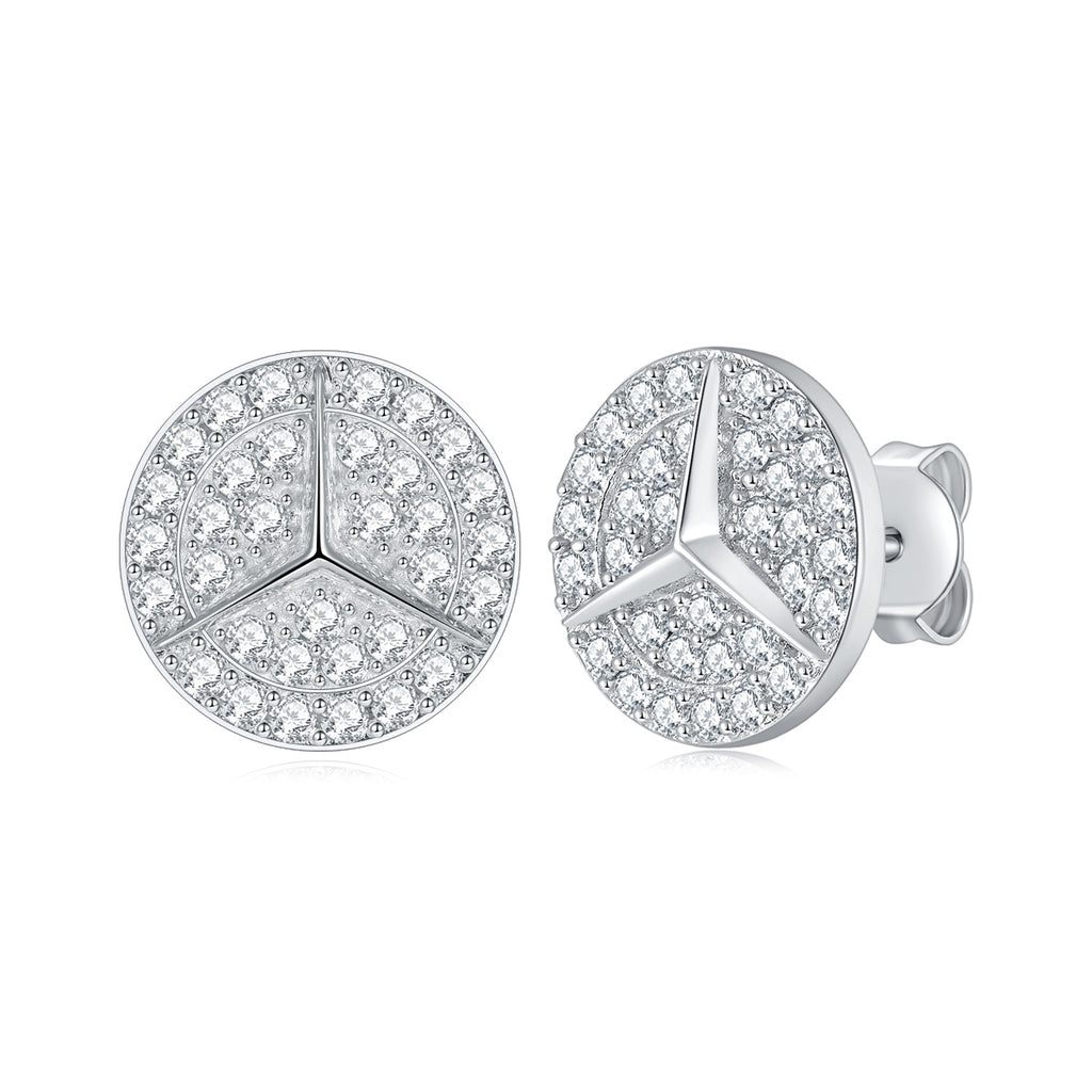 Boucles d’oreilles puces rondes en argent massif S925 Moissanite pavées étoile