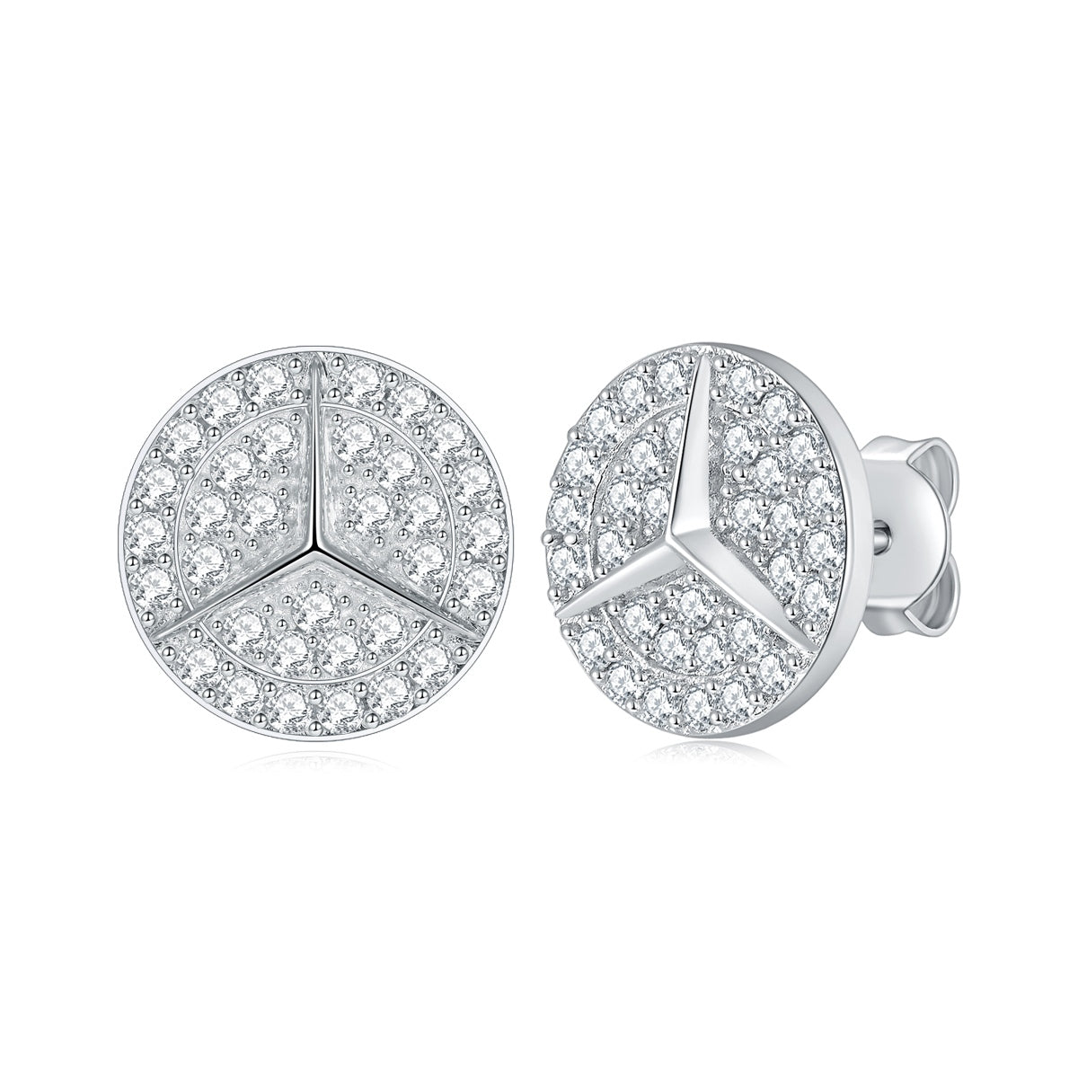 Boucles d’oreilles puces rondes en argent massif S925 Moissanite pavées étoile