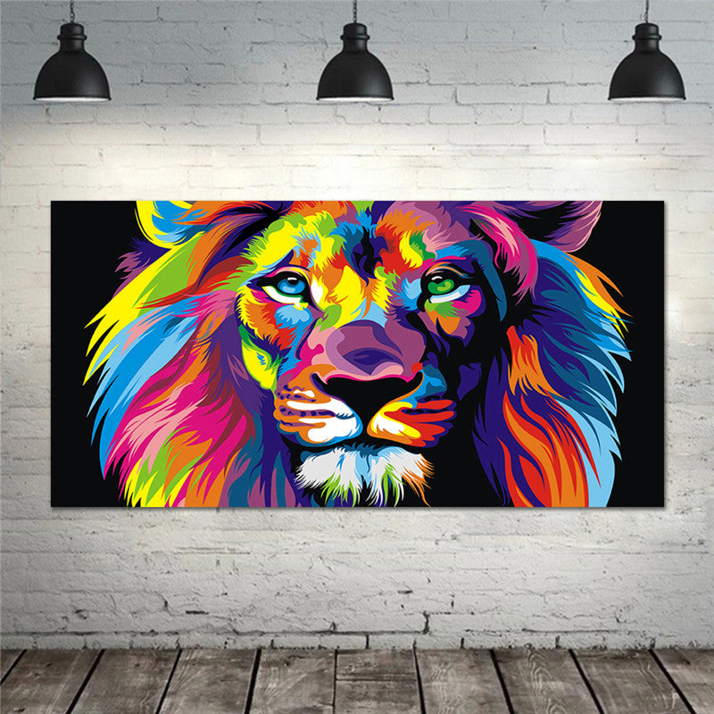 Affiche d'Art Impression Lion Coloré Toile Peinture Décor Murale Salon Maison