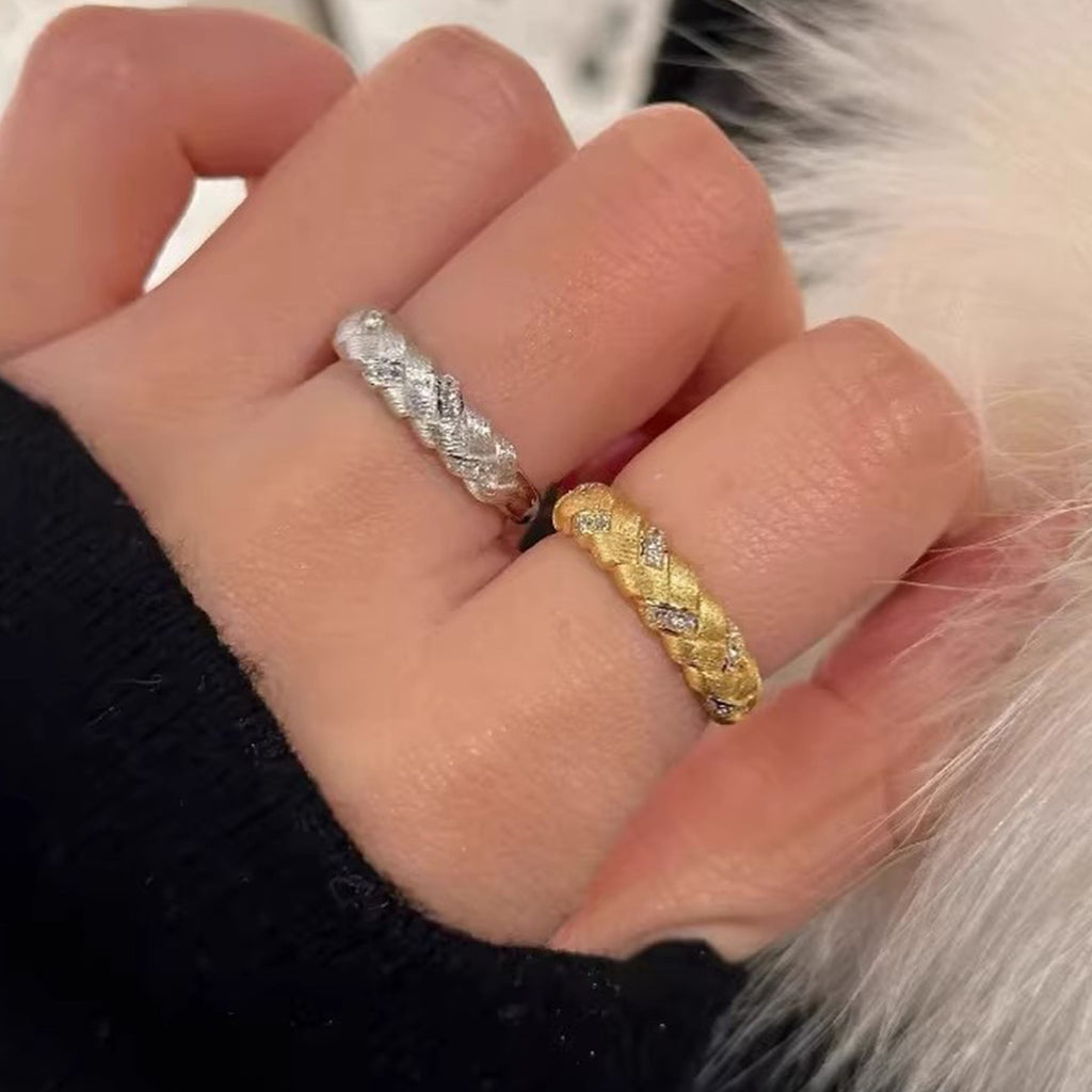 Bague Ouverte Torsadée en Argent Sterling 999 Diamant, Style Rétro Luxueux, Idéale pour Quotidien et Cadeau Saint-Valentin