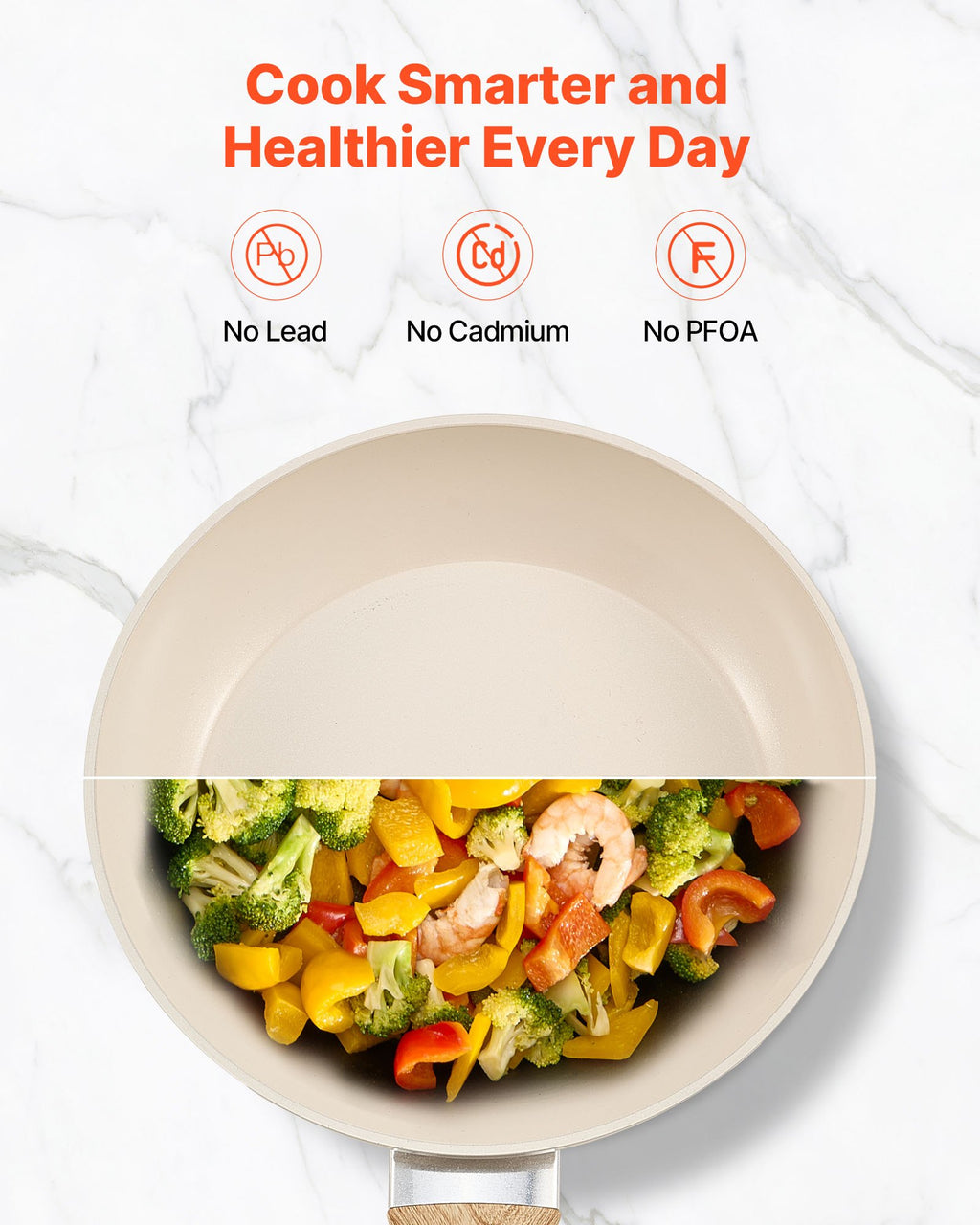 Poêle à frire, poêles à œufs en aluminium, 3 pièces (200, 240, 280 mm), poêles lourdes en céramique antiadhésive avec poignée résistante à la chaleur, ustensiles de cuisine pour chefs pour gaz, électrique, induction, beige