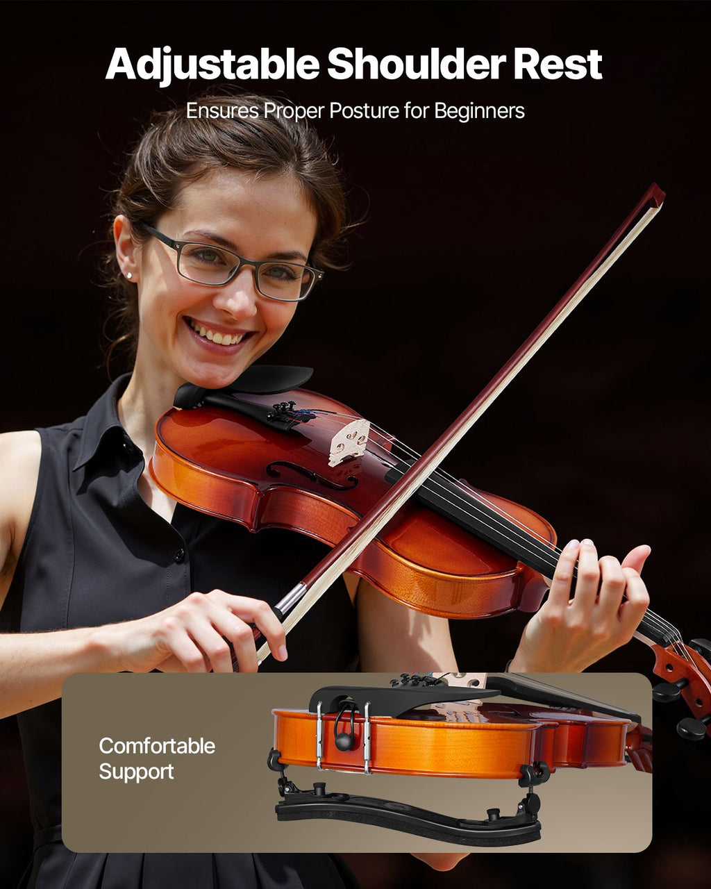 Violon 4/4 Taille Pleine pour Adultes, Ensemble Violon Débutants avec Étui Rigide, Colophane, Archet, Repose-Épaules, Chevalet, Cordes Supplémentaires, Instrument Bois Massif Professionnel (Brun Brillant)