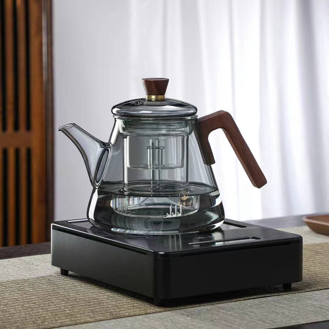 Casserole en verre borosilicate avec poignée en bois résistante à la chaleur