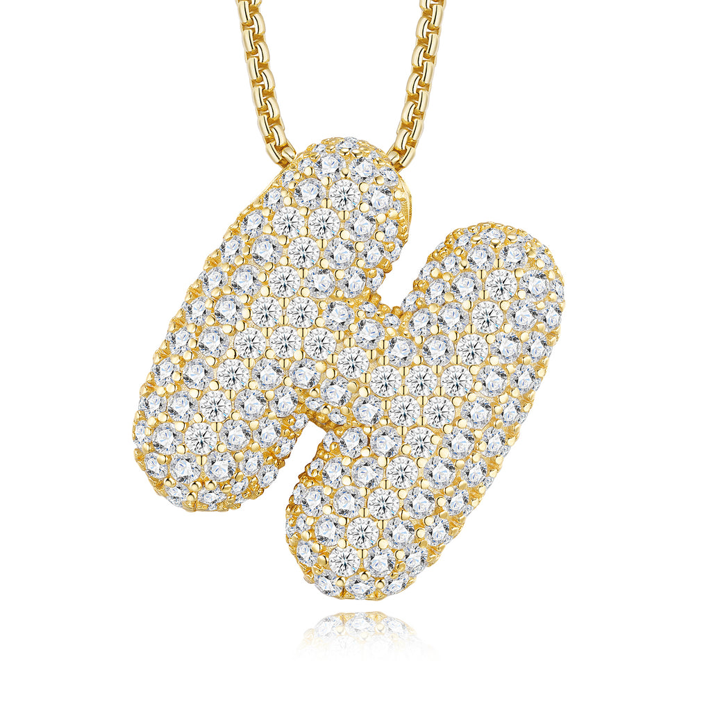 Collier Lettre Initiale Bulle Plaqué Or S925 13,57 g Pour Femme, Pendentif Moissanite D Couleur VVS1 avec Certificat GRA, Coffret Cadeau Bijoux Personnalisés A-Z