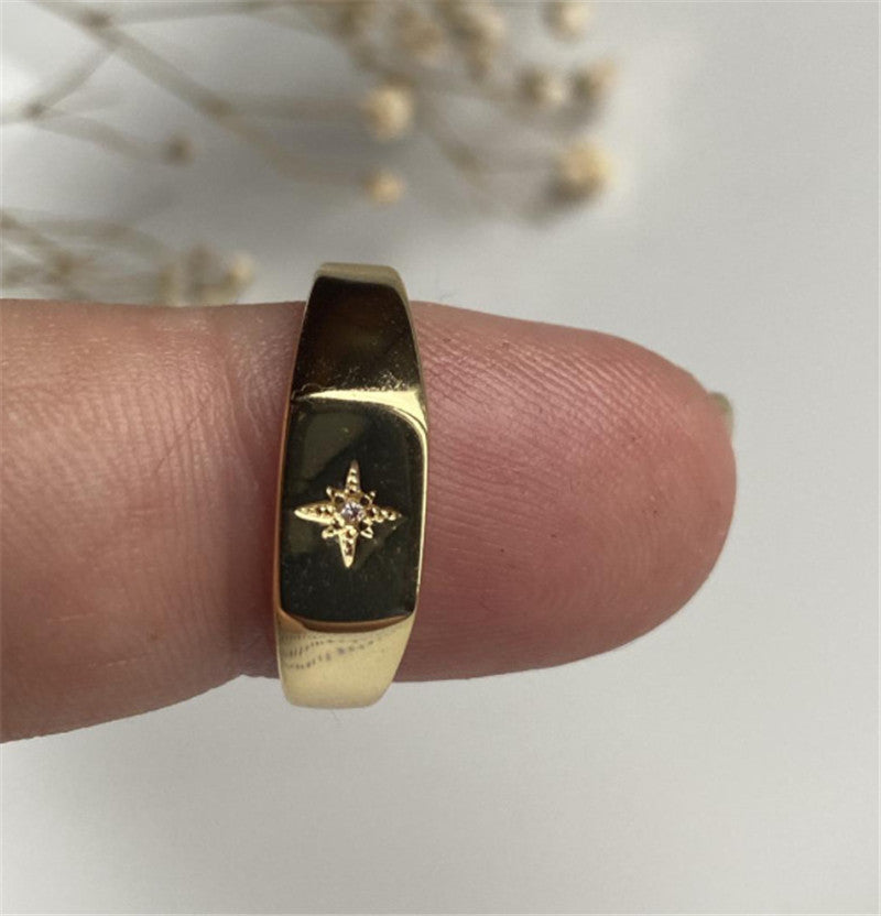 French Six-pointed Star Seal Ring With 18k Gold Inlay