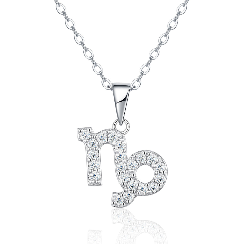 Collier Capricorne en Argent Sterling S925 avec Pierre Moissanite D VVS1, 3,4g Plaqué Platine, Bijou Astrologique avec Certificat GRA